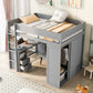 Wood Full Size Loft Bed with Wardrobes and 2-Drawer Desk with Cabinet  Gray