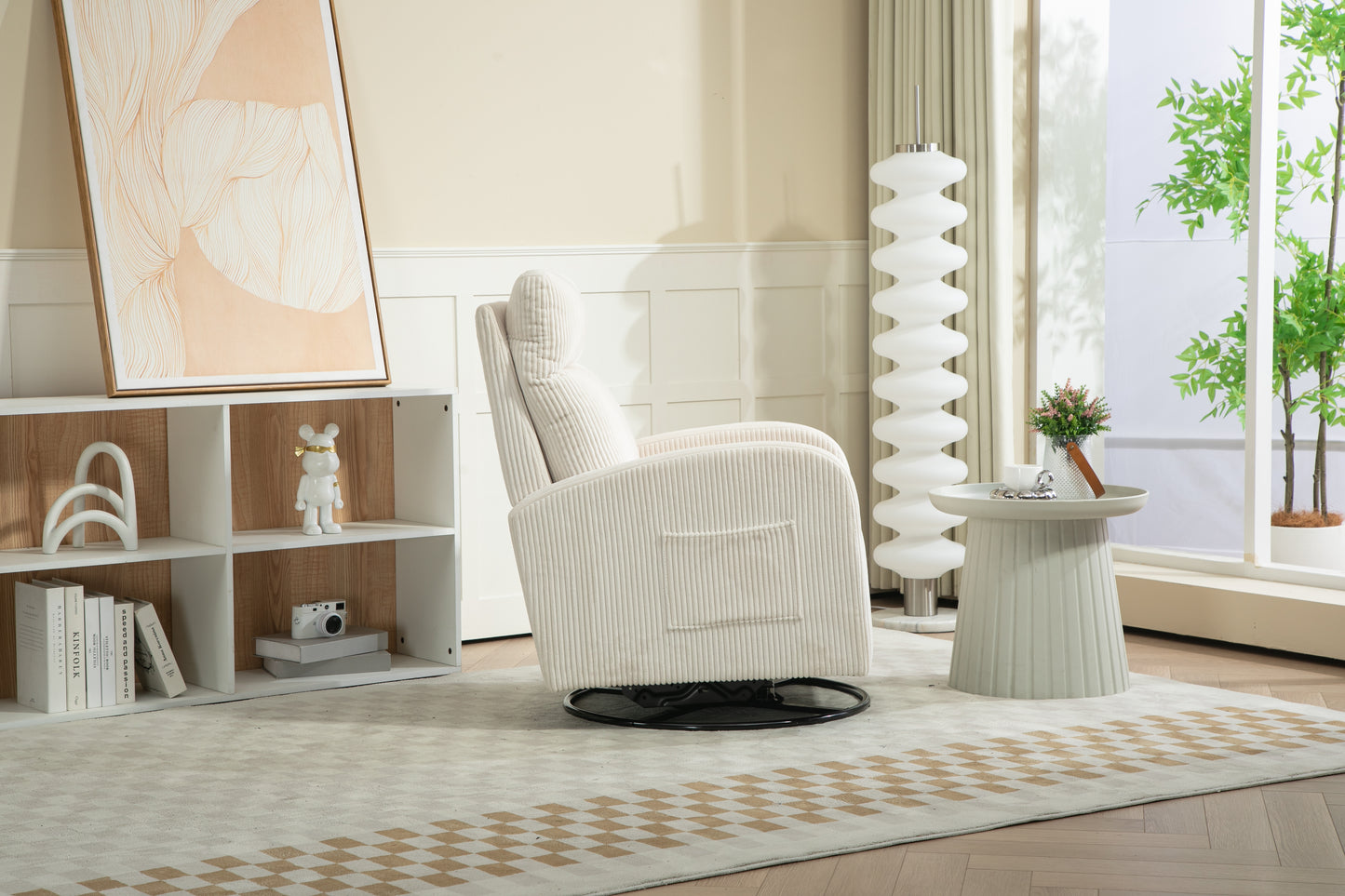 JiaDa Upholstered Swivel Glider.Flannel fabric.Rocking Chair for Nursery in Beige.Modern Style One Left Bag