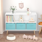 Kids bookcase with Collapsible Fabric Drawers Children's Book Display Toy Storage Cabinet Organizer White/Blue