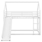 Twin over Twin House Bunk Bed with Ladder and Slide,White