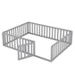 Queen Size Wood Floor Bed Frame with Fence and Door Gray(OLD SKU:WF289663AAE)