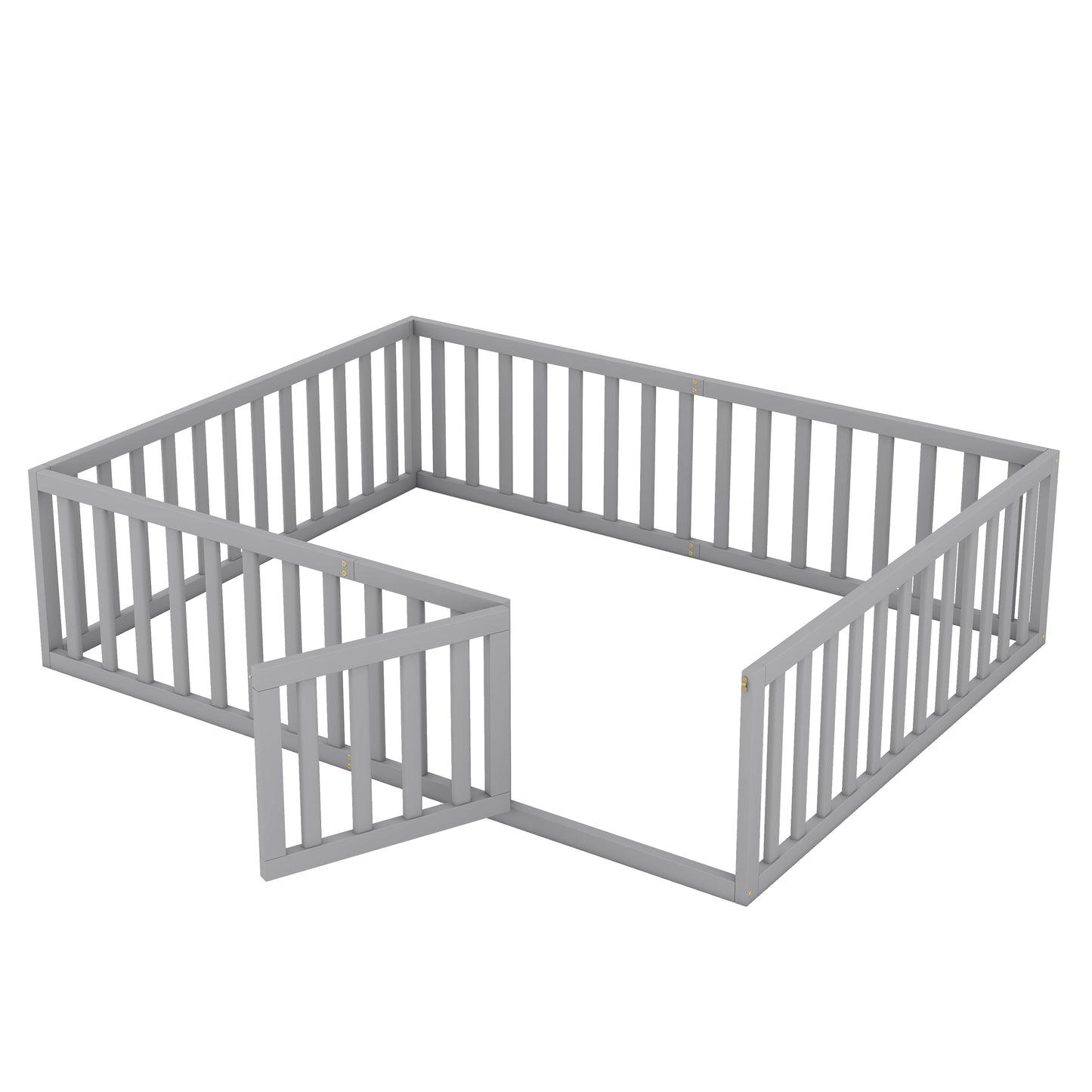 Queen Size Wood Floor Bed Frame with Fence and Door Gray(OLD SKU:WF289663AAE)