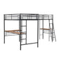 Twin Size Metal Loft Bed with Two Built-in Desks Black