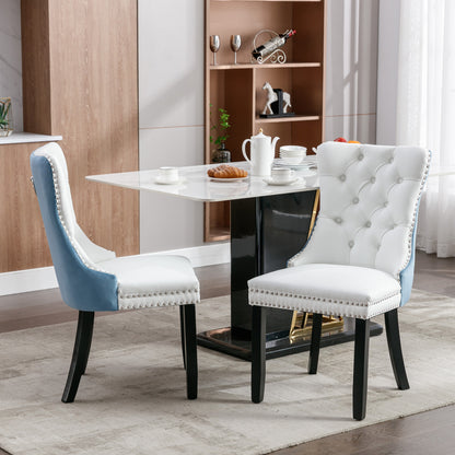 A&A Furniture Nikki Collection Modern High-end Tufted Solid Wood Contemporary PU 2-Pcs Set White+Light Blue