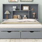 Queen Size Platform Bed with Storage Headboard and 2 Drawers, Gray