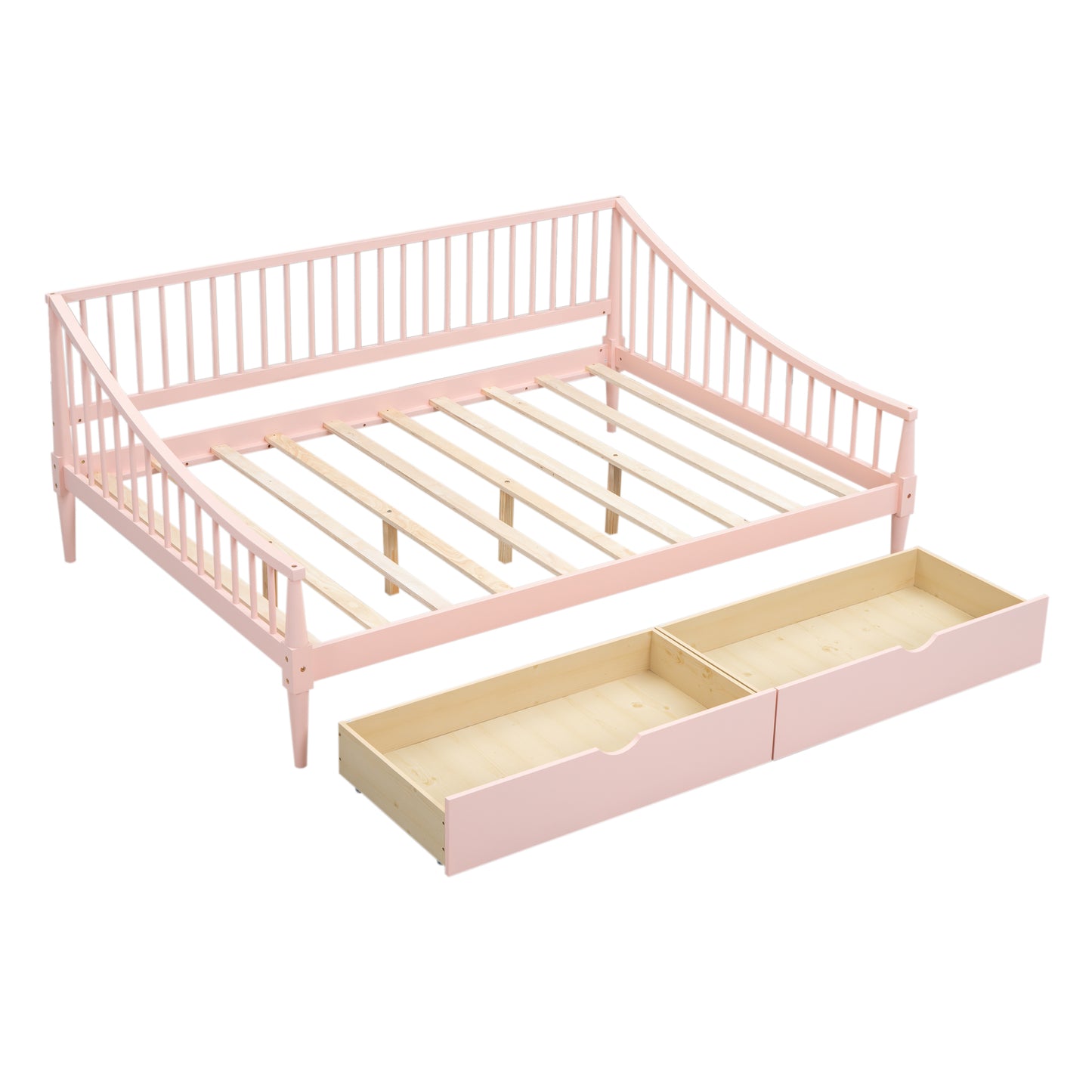 Full Size Daybed with Two Storage Drawers and Support Legs Pink