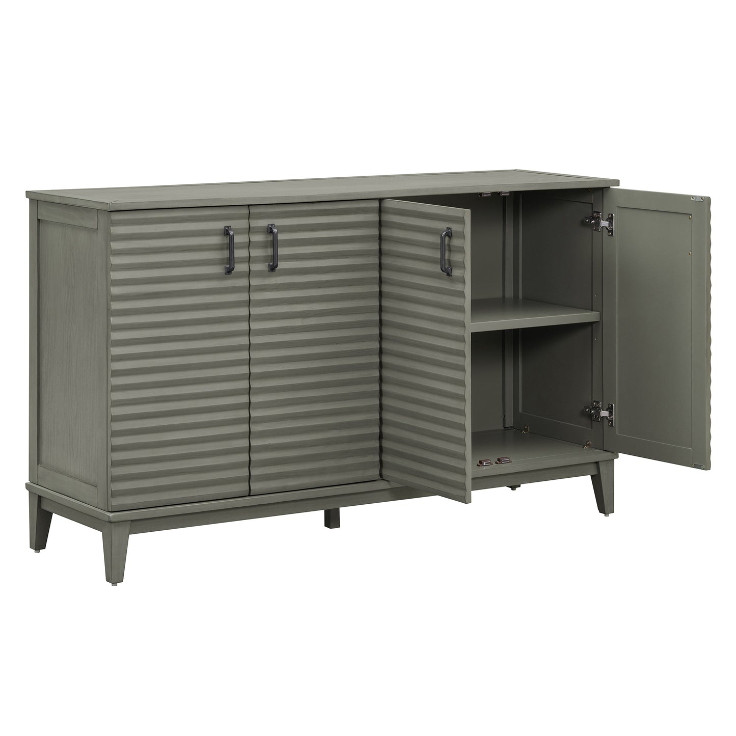 TREXM Side Panel Buffet with 4 Doors, Large Storage Cabinet with Adjustable Shelves and Metal Handles, Antique Gray