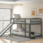 Twin over Twin Bunk Bed with Convertible Slide and Ladder Gray