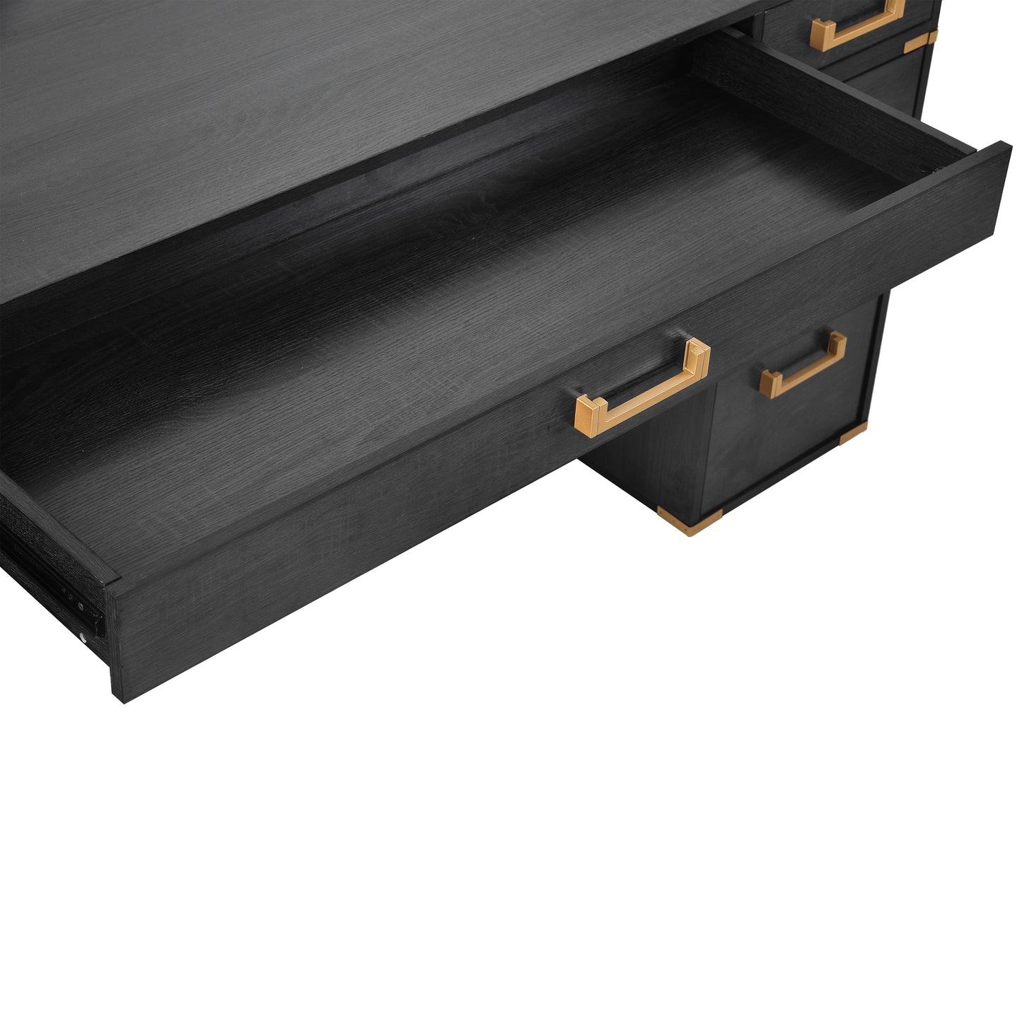 70-Inch Classic Executive Desk with Metal Trim, 2 File Drawers, USB Ports, and Sockets, Black Finish