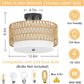 3-Light Semi Flush Mount Ceiling Light Fixture, Boho Rattan Light Fixtures Ceiling, Farmhouse Drum Light with Fabric Shade