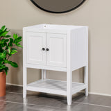 Bathroom Vanity Base Only, Soild Wood Frame, Bathroom Storage Cabinet with Doors and Open Shelf, White