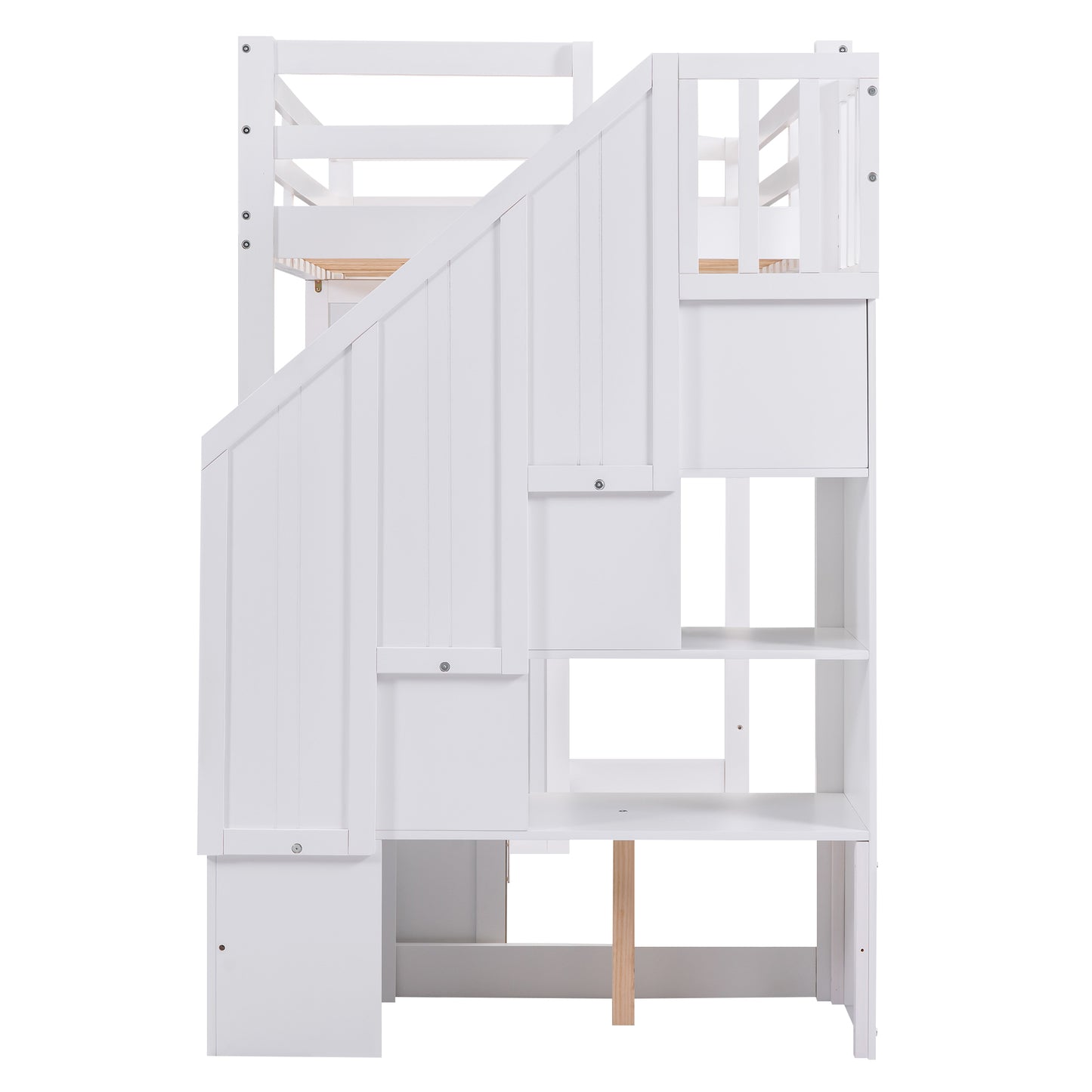 Twin Size Loft Bed with Wardrobe and Staircase, Desk and Storage Drawers and Cabinet in 1  White