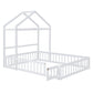 Wooden Full Size Children's Bed with Detachable Headboard and Integrated Clothes Drying Rack, White