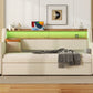 Twin Size Daybed with Trundle, Upholstered Daybed with Charging Station and LED Lights, Beige