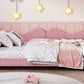 Full size Upholstered Daybed, Sherpa Fabric Sofabed with Cloud-Shaped Backrest, No Box-spring Needed, Pink