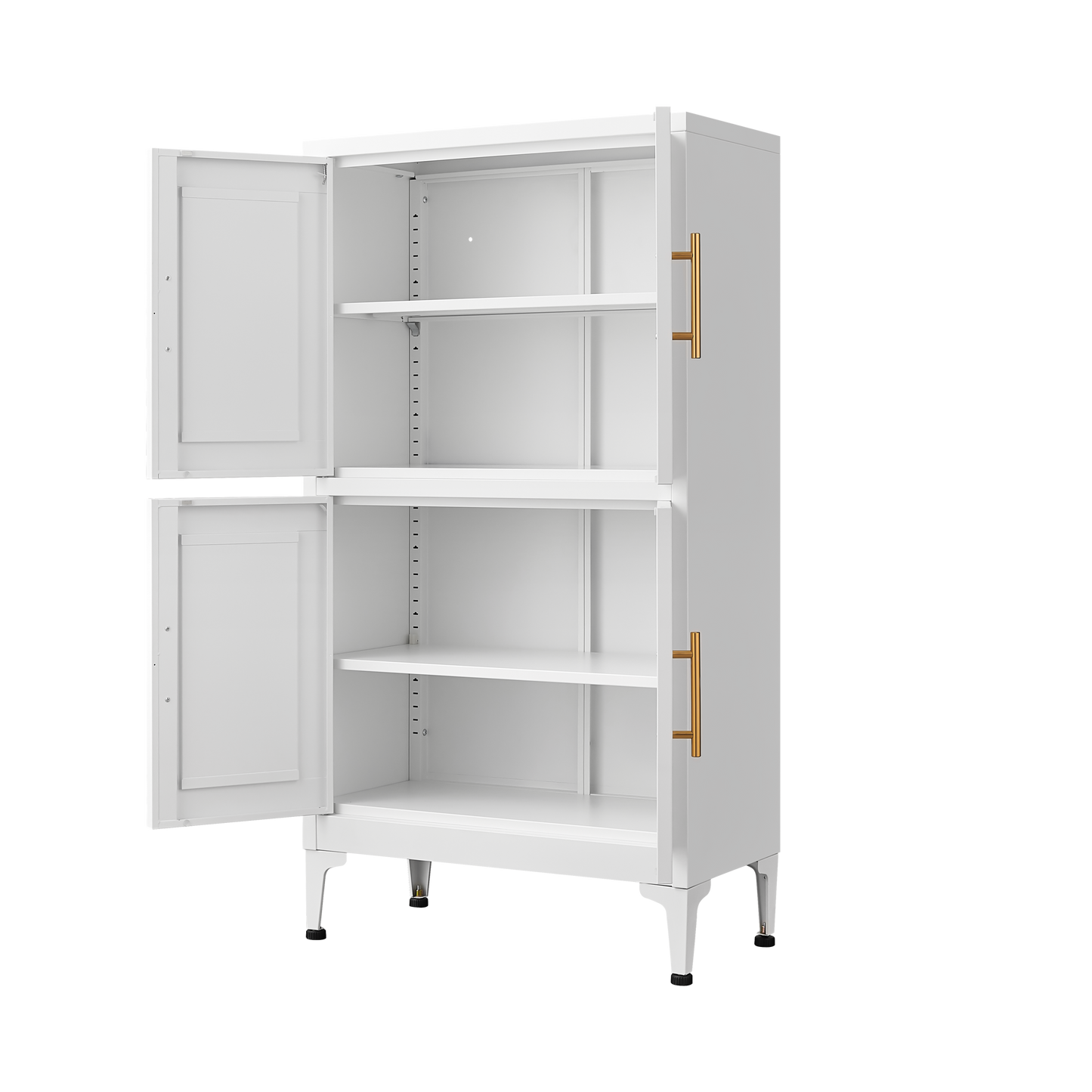 White Metal Kitchen Storage Cabinet with Adjustable Shelves and Leveling Feet