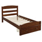 Platform Twin Bed Frame with Storage Drawer and Wood Slat Support No Box Spring Needed Walnut