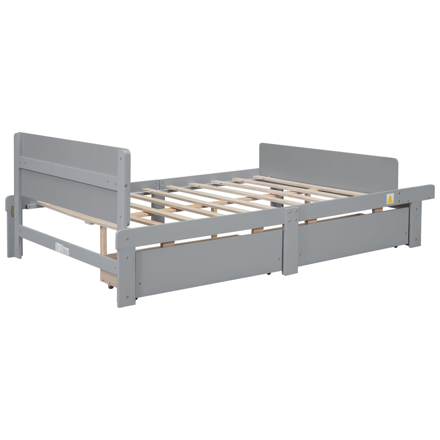 Full Bed with Footboard Bench 2 drawers Grey