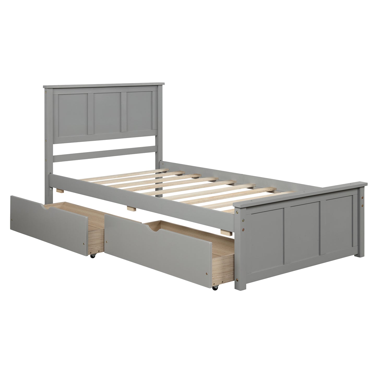 Platform Storage Bed  2 drawers with wheels, Twin Size Frame  Gray