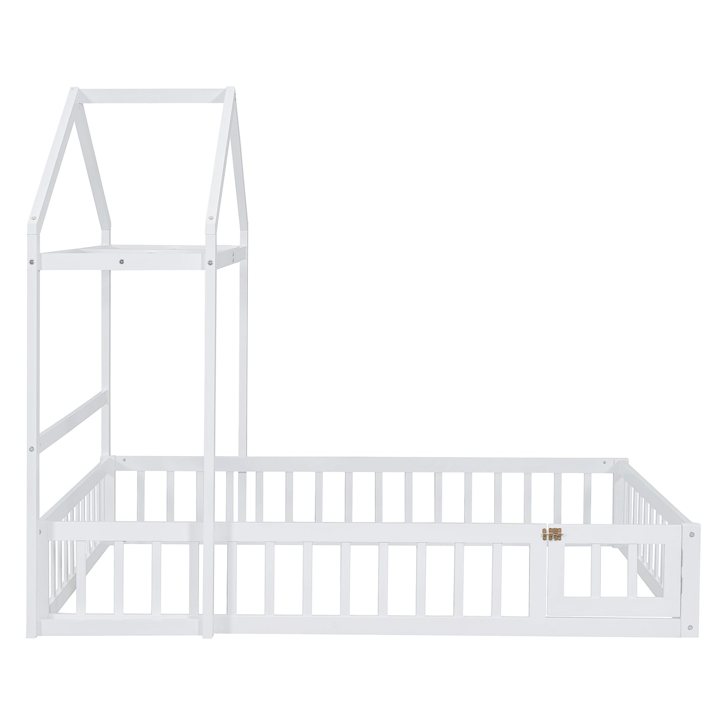 Wooden Full Size Children's Bed with Detachable Headboard and Integrated Clothes Drying Rack, White