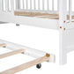 Wooden Twin Size House Bed with Trundle Kids Bed with Shelf White