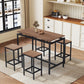 TREXM 5-piece compact bar table with table and stool - modern industrial design (dark brown)