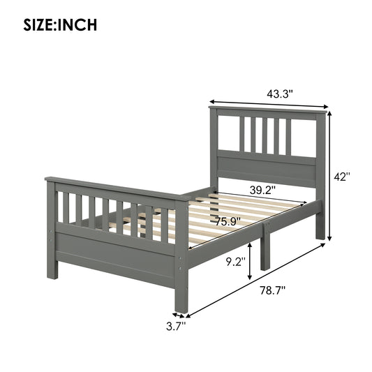 Wood Platform Bed with Headboard and Footboard Twin (Gray)