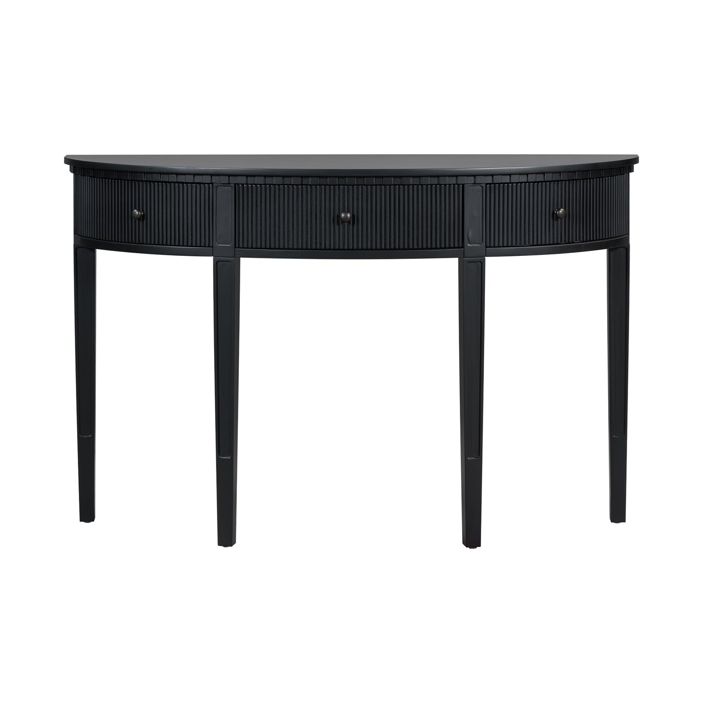 U-Style Pine Veneer Console Table with Vertical Stripe Drawer Fronts and Four Legs