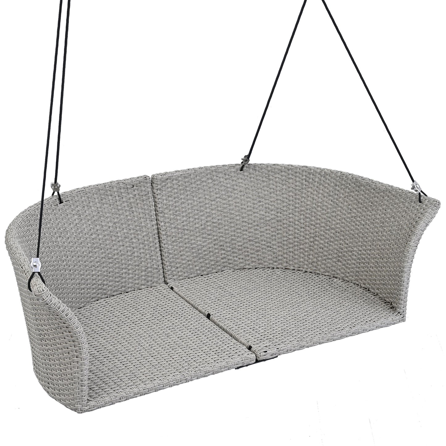 2-Person Hanging Seat, Rattan Woven Swing Chair, Porch Swing With Ropes, Gray Wicker And Cushion