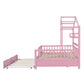 Wooden Full Size House Bed with Twin Size Trundle Kids Bed with Shelf Pink