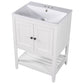 White Modern Sleek Bathroom Vanity Elegant Ceramic Sink with Solid Wood Frame Open Style Shelf