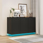 LED Carved Line 3-Door Storage Cabinet, Sideboard Buffet with Adjustable Shelves for Living Rooms