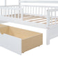 Wooden Twin Size House Bed with 2 Drawers Kids Bed with Storage Shelf White