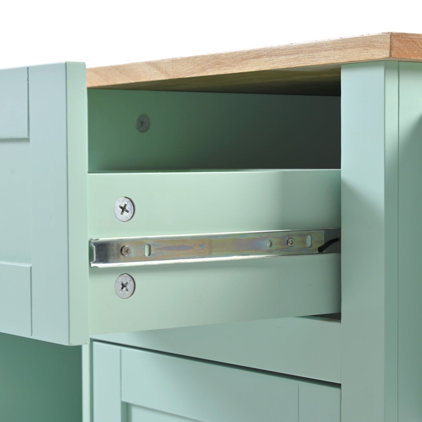 Kitchen trolley, cabinet door internal storage rack with storage cabinet and 3 dining room drawers, mint green