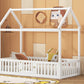 Twin Size Wood House Bed with Fence and Door, White