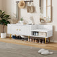 Modern Shoe Storage Bench with Hidden Storage and Upholstered Cushions, White Finish