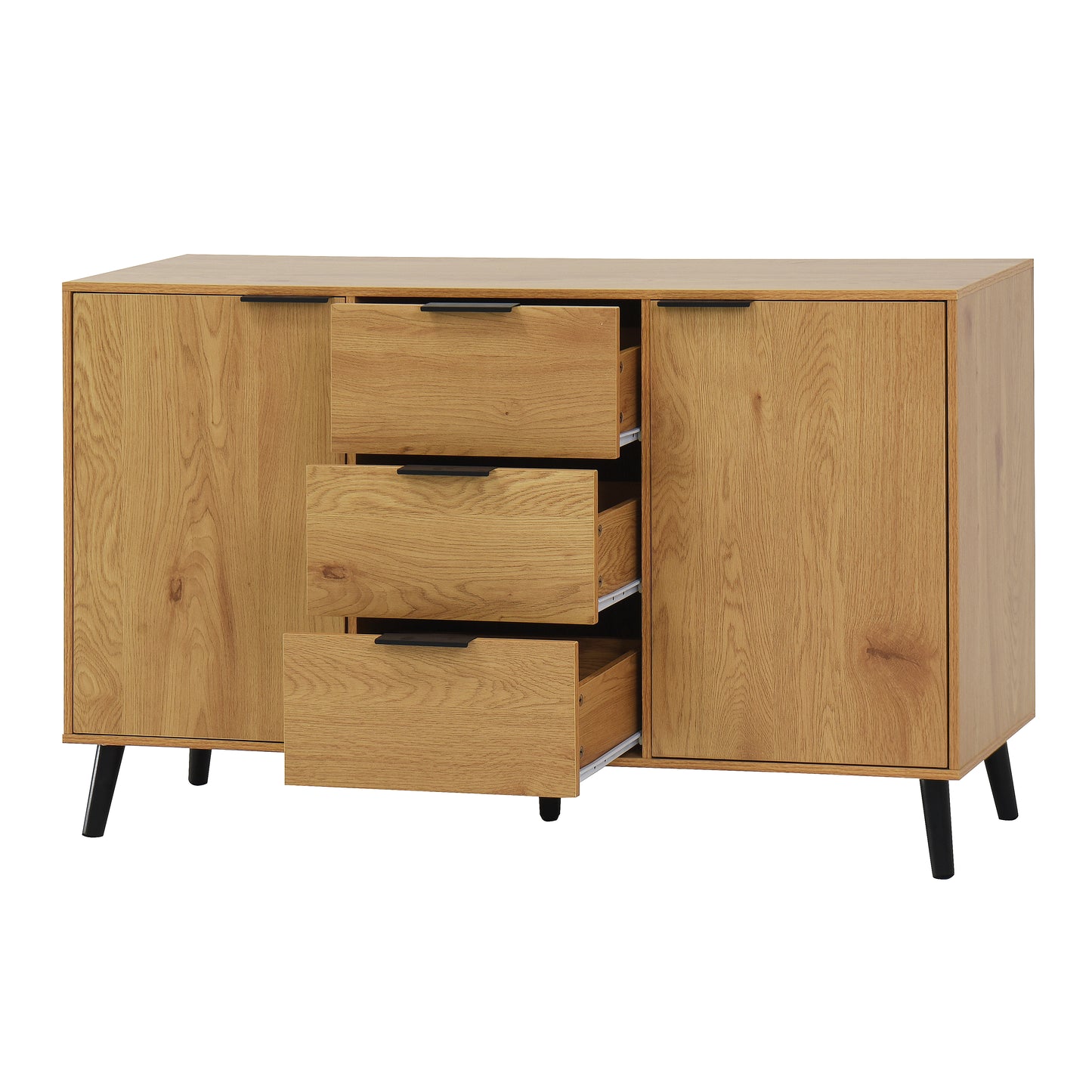 Side Panel Buffet Cabinet with 3 Drawers and 2 Doors, Natural Wood Finish for Kitchens and Dining Rooms