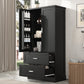 Mueble de baño alto con dos puertas y cajones, estante ajustable, tablero MDF, color negro