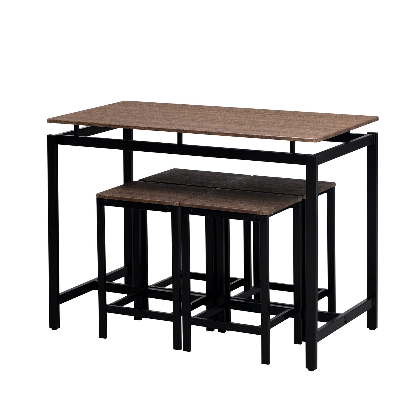 TREXM 5-piece compact bar table with table and stool - modern industrial design (dark brown)