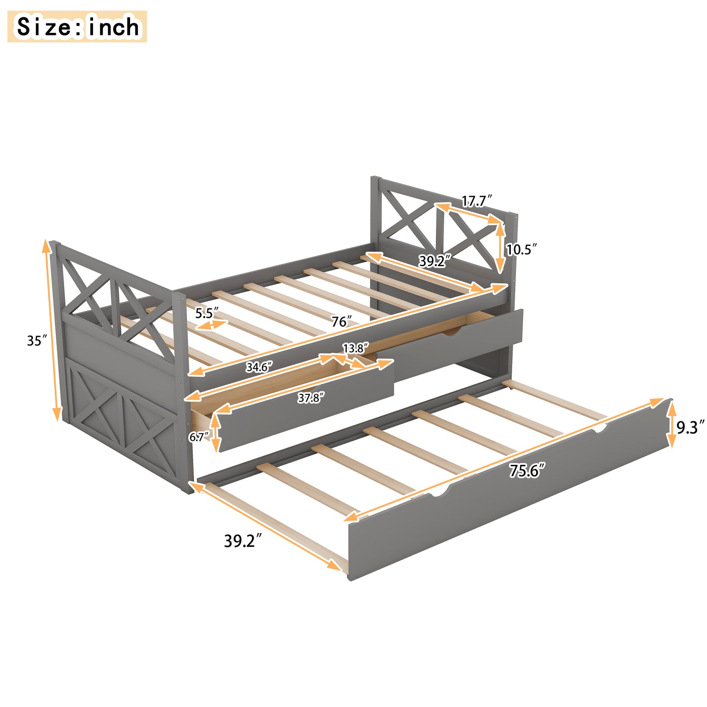 Multi-Functional Daybed with Drawers and Trundle, Gray