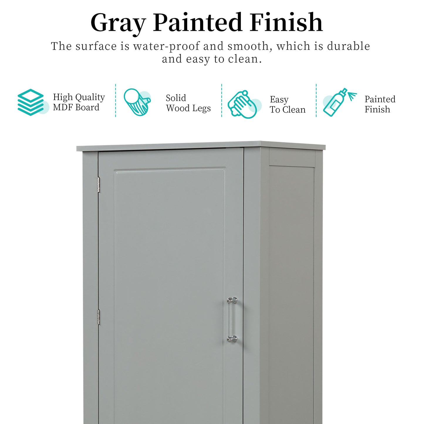 Tall Bathroom Storage Cabinet, Freestanding Storage Cabinet with Two Drawers and Adjustable Shelf, MDF Board , Grey