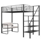 Twin Size Metal Loft Bed with Bench and Storage Staircase  Black