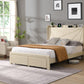 Full Size Bed Frame with 2 Storage Drawers Upholstered Bed Frame Beige