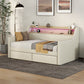 Twin Size Daybed with Storage Drawers, Upholstered Daybed with Charging Station and LED Lights, Beige