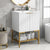 Bathroom Vanity with Sink, Bathroom Vanity Cabinet with Two Doors and Gold Metal Frame, Open Storage Shelf, White