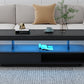 U-Can LED coffee table with storage space, modern central table with 2 drawers and display rack, equipped with LED lights, black