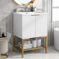 Bathroom Vanity with Sink, Bathroom Vanity Cabinet with Two Doors and Gold Metal Frame, Open Storage Shelf, White