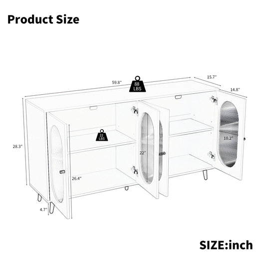 Modern Accent Sideboard Cabinet with Acrylic Doors, Freestanding Storage Cupboard in White Finish