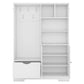 Multi-functional Hall Tree with Storage Shelves Drawers Cabinet Elegant Hallway Shoe Cabinet with Bench Modern Coat Rack White