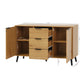 Side Panel Buffet Cabinet with 3 Drawers and 2 Doors, Natural Wood Finish for Kitchens and Dining Rooms